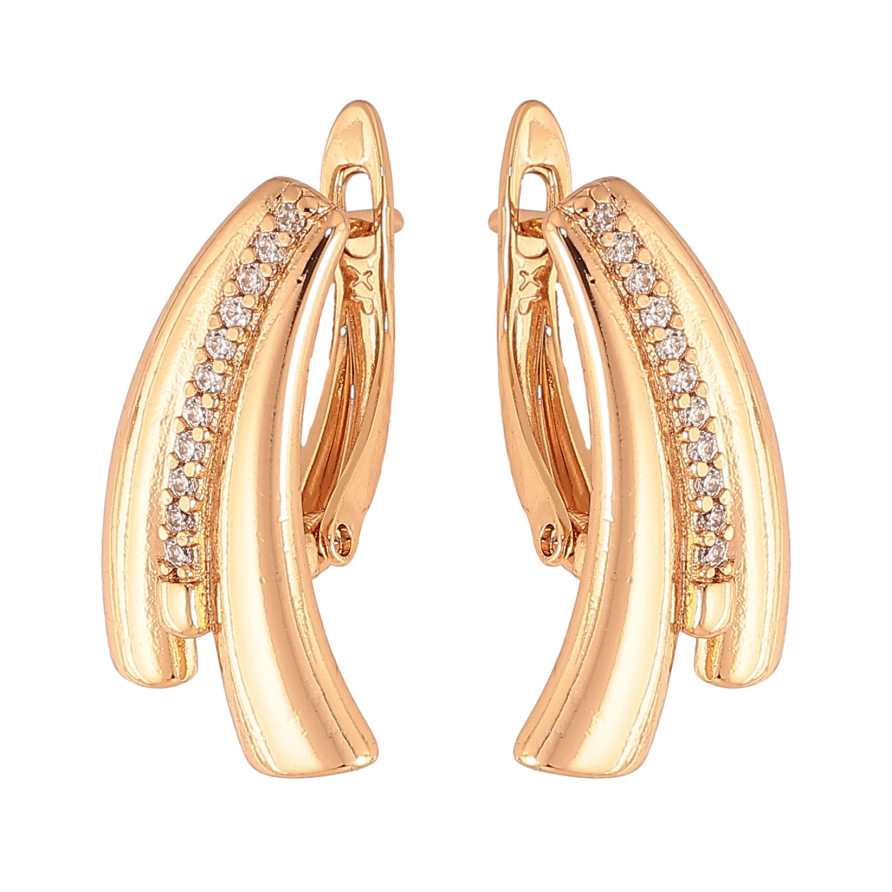 Серьги Xuping цвет Позолота 18К английский замок "Узор с кристаллами" фото №1