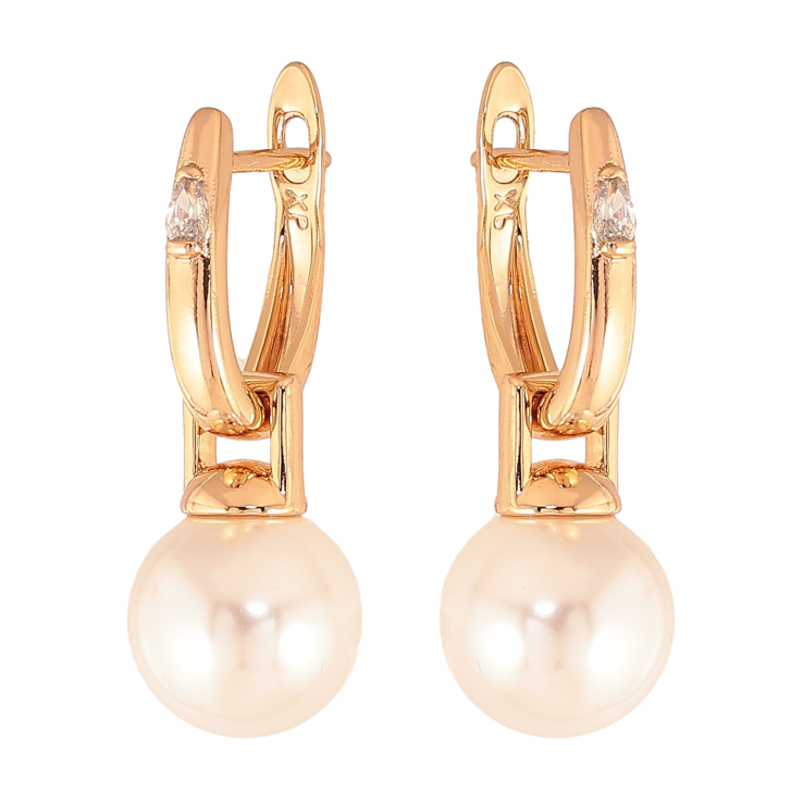 Сережки Xuping колір Позолота 18К англійський замок "Перлинні підвіски" 2 в 1 фото №6