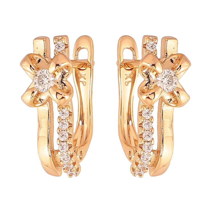 Сережки Xuping колір Позолота 18К англійський замок "Візерунок з кристалами" фото №9