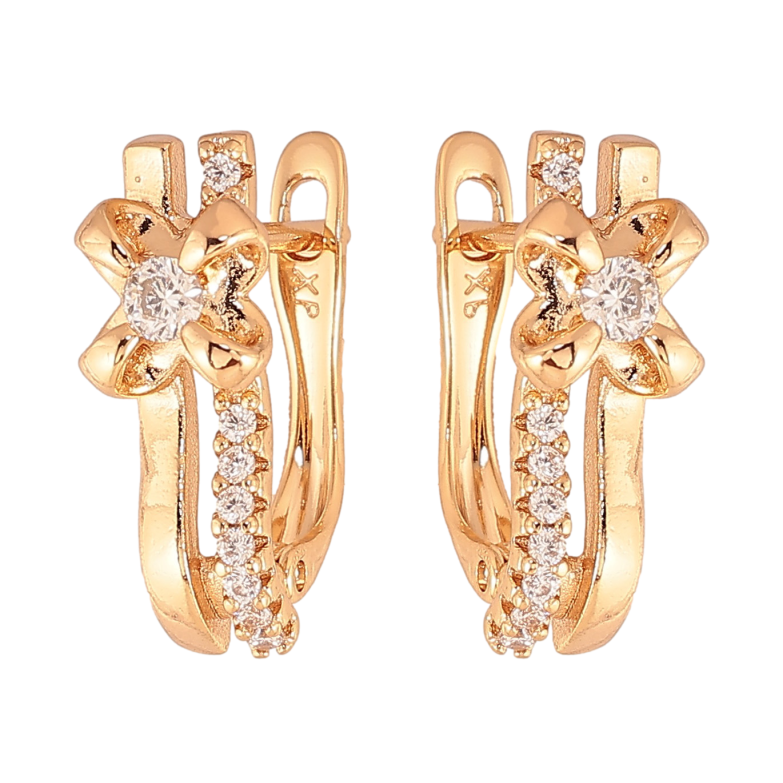 Серьги Xuping цвет Позолота 18К английский замок "Узор с кристаллами" фото №1