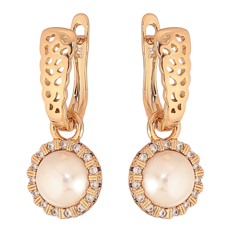 Сережки Xuping колір Позолота 18К англійський замок "Перлинні підвіски" 2 в 1 фото №12