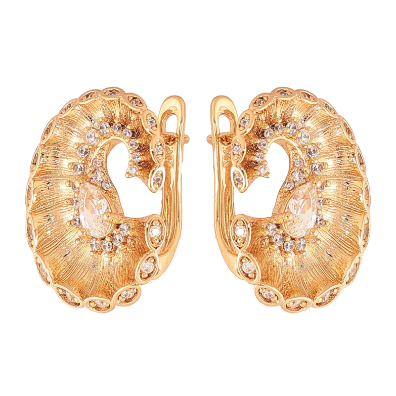 Серьги Xuping цвет Позолота 18К английский замок "Узор с кристаллами" фото №1