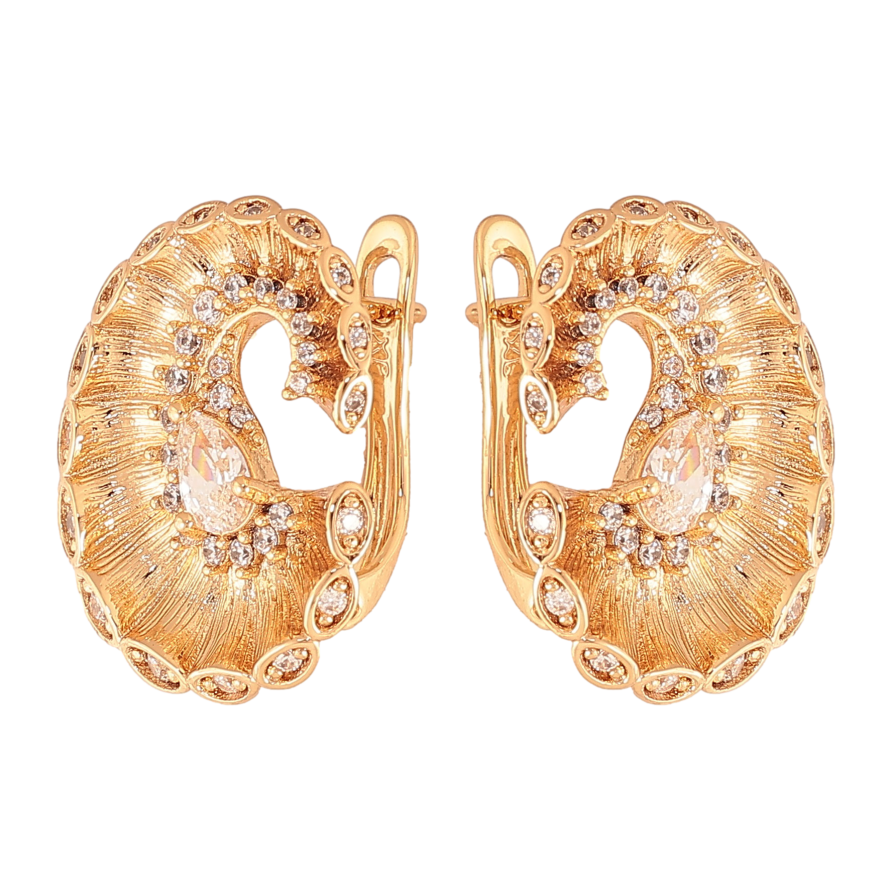 Серьги Xuping цвет Позолота 18К английский замок "Узор с кристаллами" фото №1