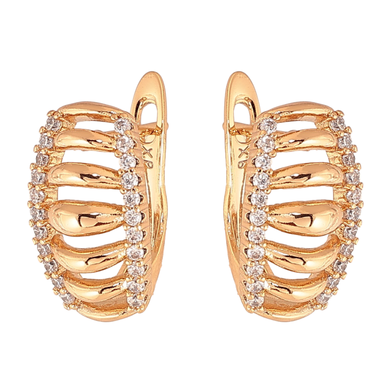 Серьги Xuping цвет Позолота 18К английский замок "Узор с кристаллами" фото №1