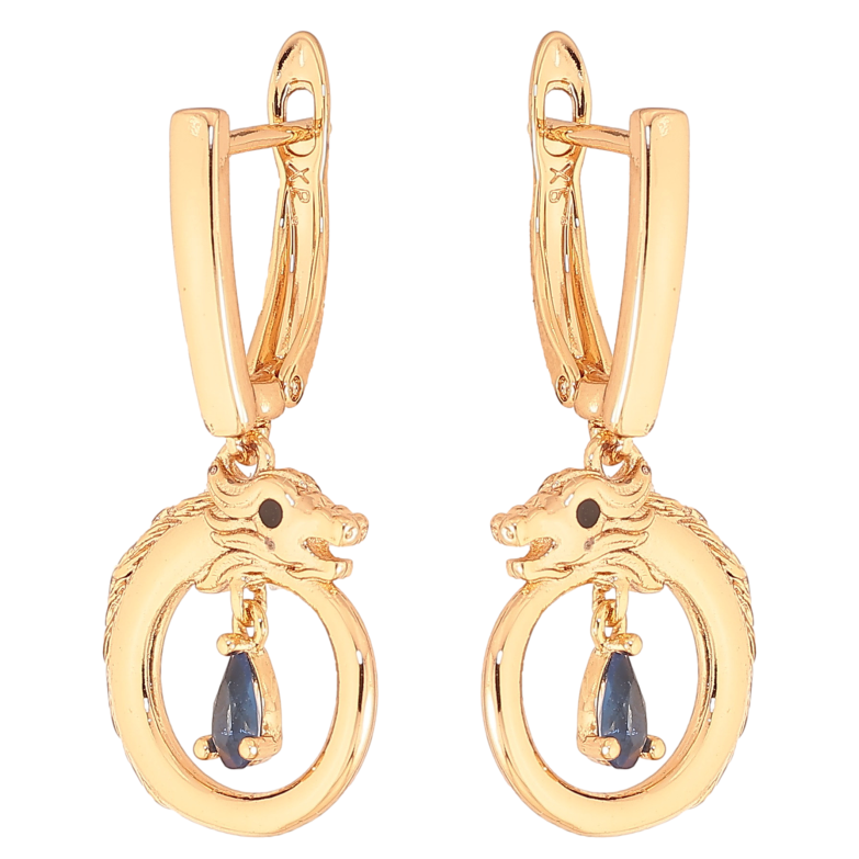 Сережки Xuping колір Позолота 18K англійський замок "Підвіски дракон з синіми кристалами" фото №1