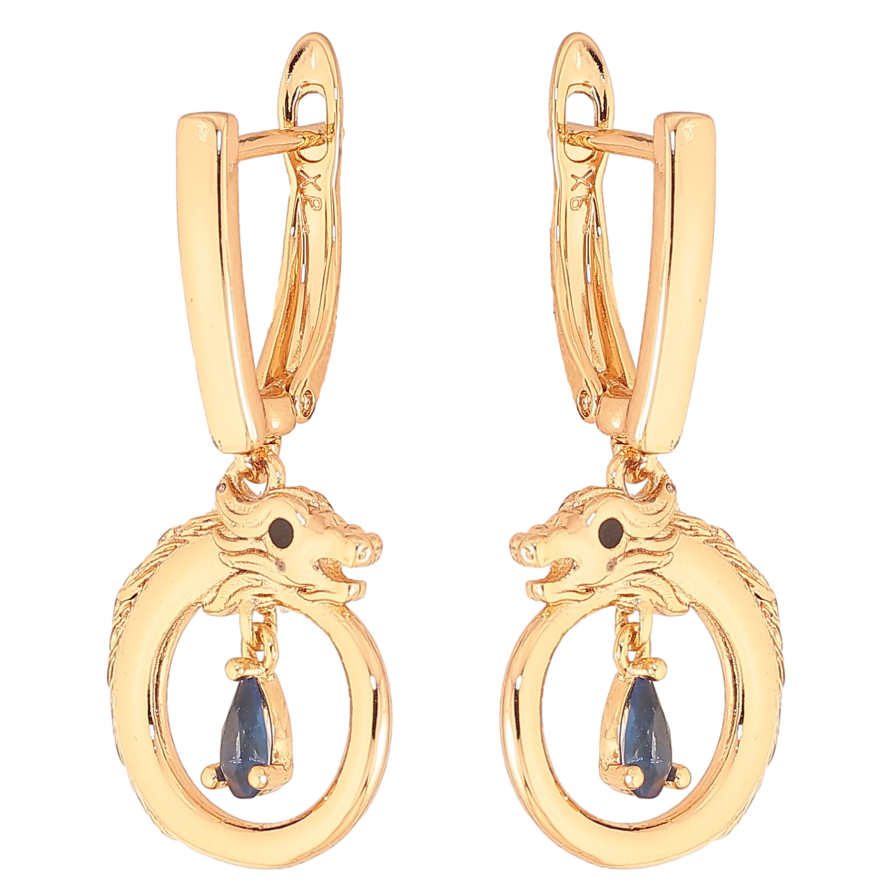 Сережки Xuping колір Позолота 18K англійський замок "Підвіски дракон з синіми кристалами" фото №1