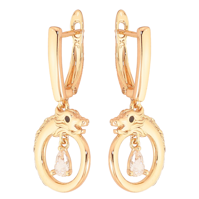 Сережки Xuping колір Позолота 18K англійський замок "Підвіски дракон з кристалами" фото №1