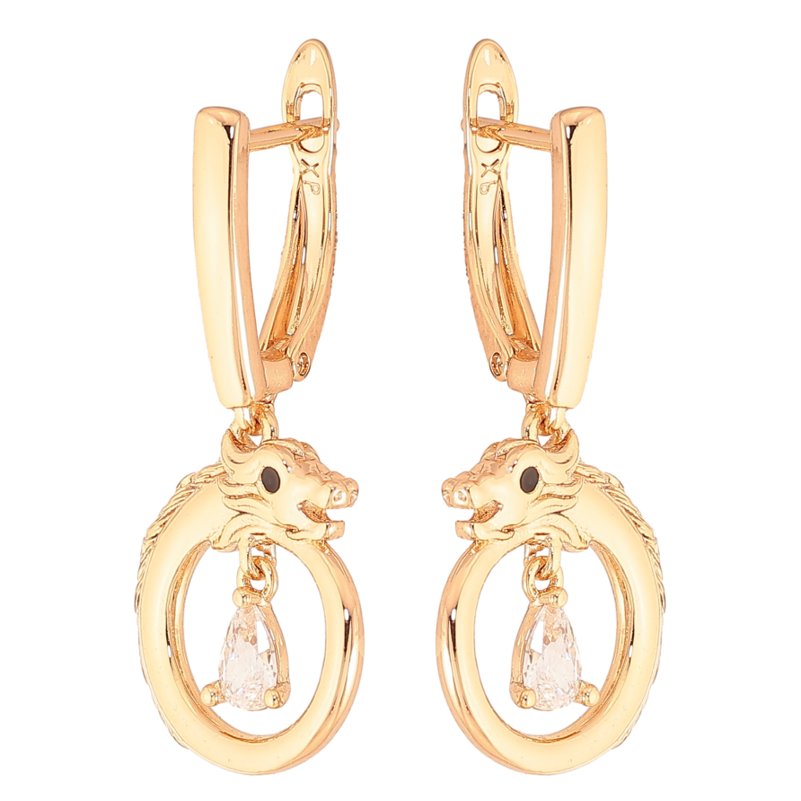 Серьги Xuping цвет Позолота 18K английский замок "Подвески дракон с  кристаллами" фото №1