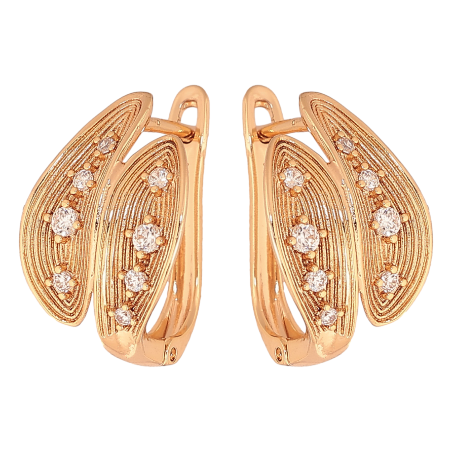 Сережки Xuping колір Позолота 18К англійський замок "Візерунок з кристалами" фото №1 Сережки Xuping колір Позолота 18К англійський замок "Візерунок з кристалами" фото №1