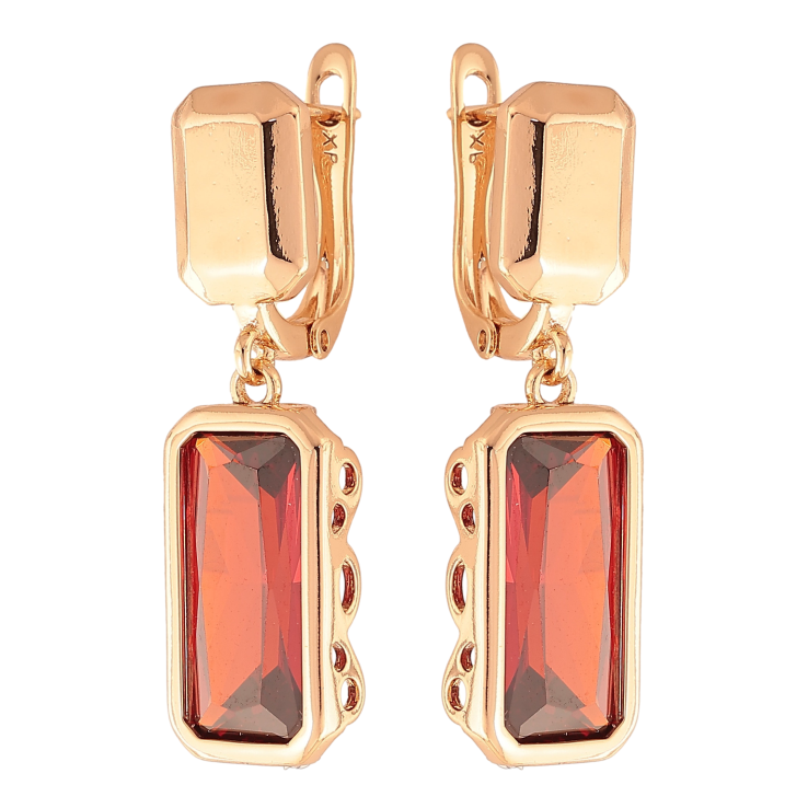 Серьги Xuping цвет Позолота 18К английский замок "Подвески с красными кристаллами" фото №11