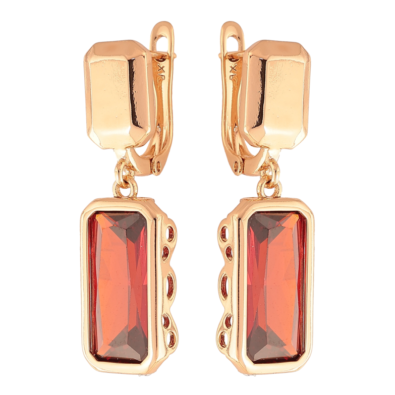 Серьги Xuping цвет Позолота 18К английский замок "Подвески с красными кристаллами" фото №1