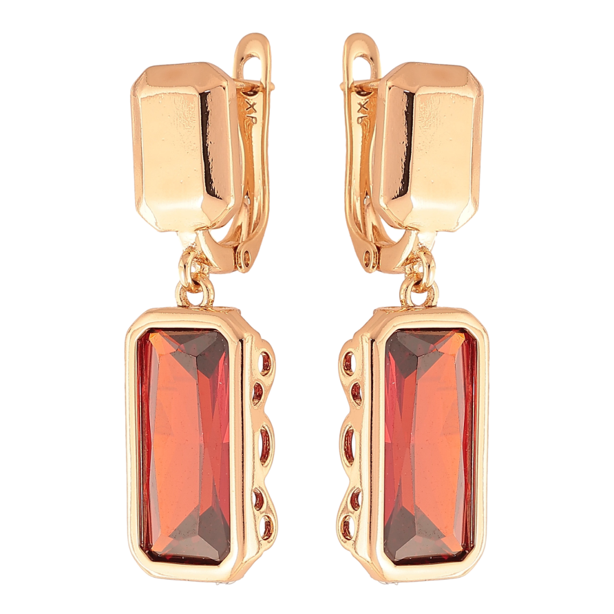 Серьги Xuping цвет Позолота 18К английский замок "Подвески с красными кристаллами" фото №1