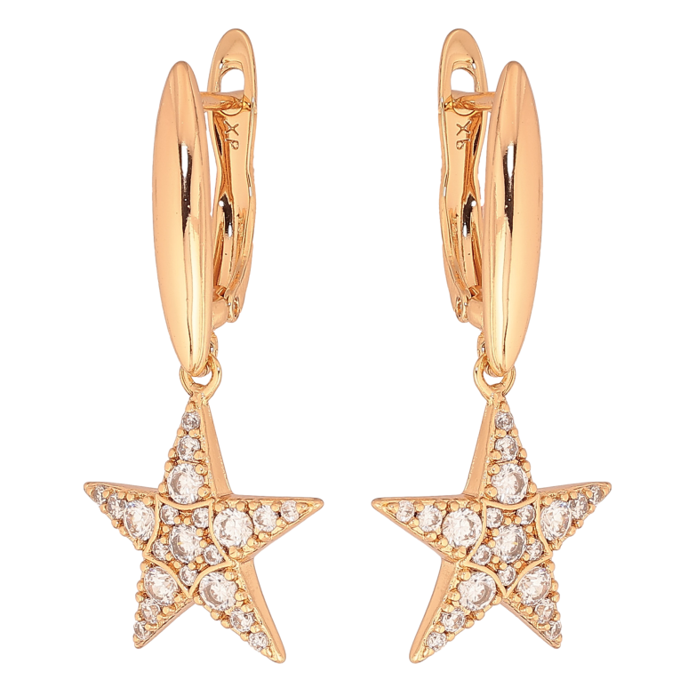 Сережки Xuping колір Позолота 18К англійський замок "Зірки з кристалами" фото №1