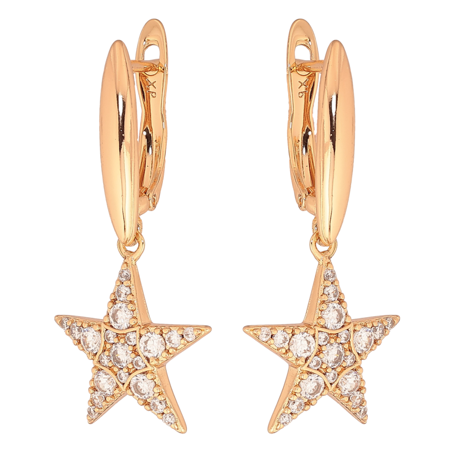 Сережки Xuping колір Позолота 18К англійський замок "Зірки з кристалами" фото №1