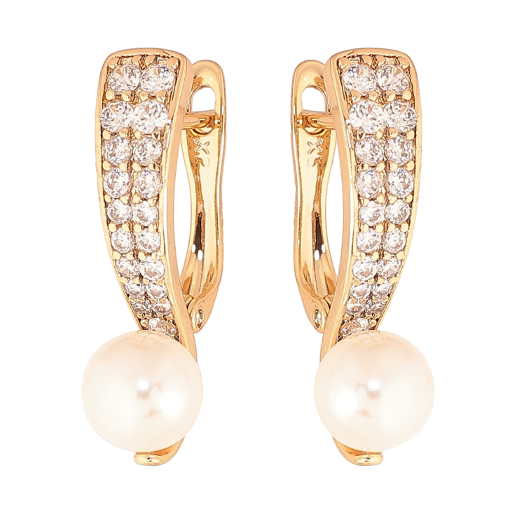 Сережки Xuping колір Позолота 18K англійський замок "Інкрустація кристалами та перлини" фото №16