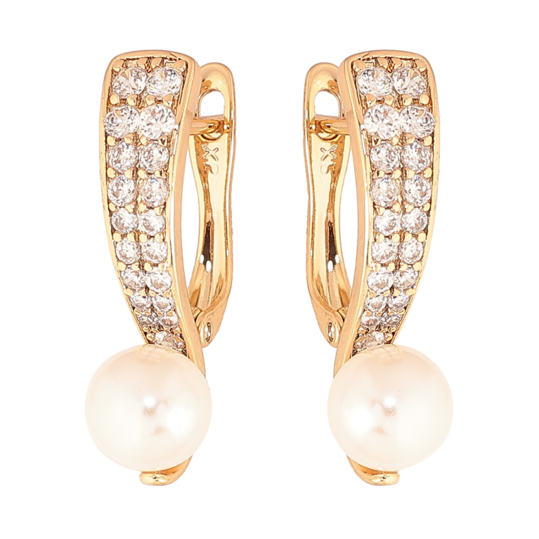 Сережки Xuping колір Позолота 18K англійський замок "Інкрустація кристалами та перлини" фото №1 Сережки Xuping колір Позолота 18K англійський замок "Інкрустація кристалами та перлини" фото №1