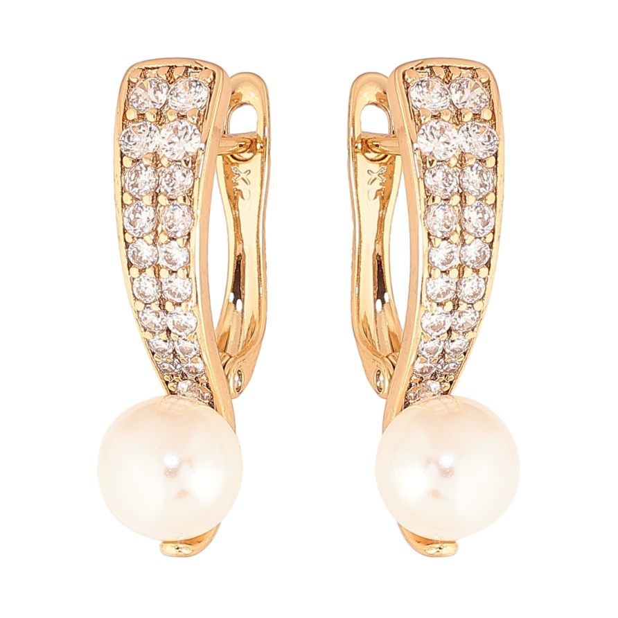 Сережки Xuping колір Позолота 18K англійський замок "Інкрустація кристалами та перлини" фото №1 Сережки Xuping колір Позолота 18K англійський замок "Інкрустація кристалами та перлини" фото №1