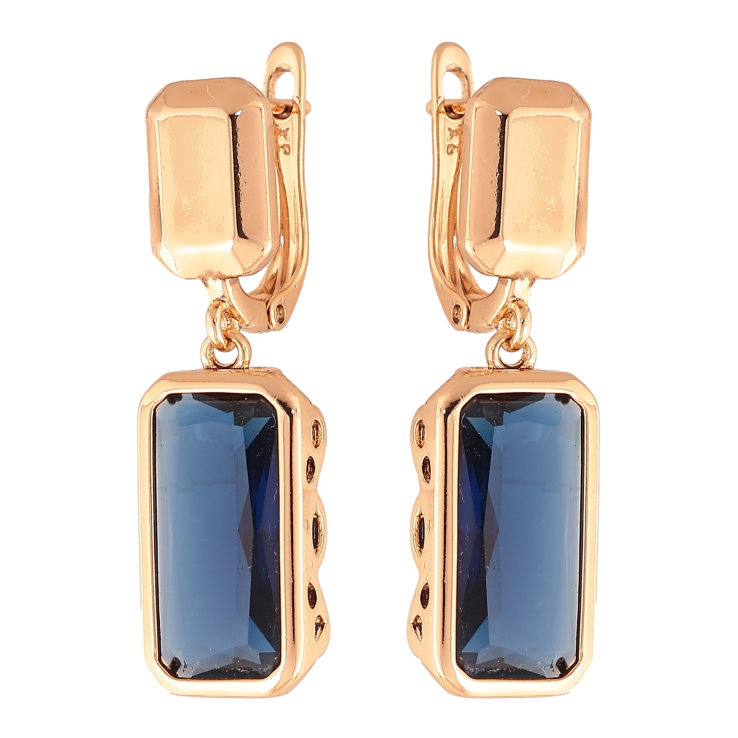 Серьги Xuping цвет Позолота 18К английский замок "Подвески с синими кристаллами" фото №13