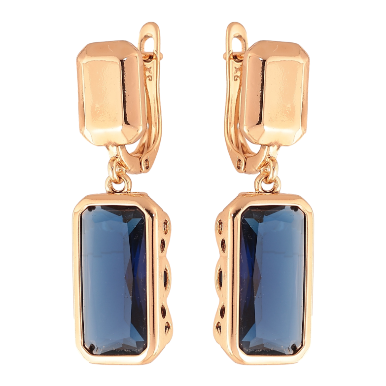 Серьги Xuping цвет Позолота 18К английский замок "Подвески с синими кристаллами" фото №6