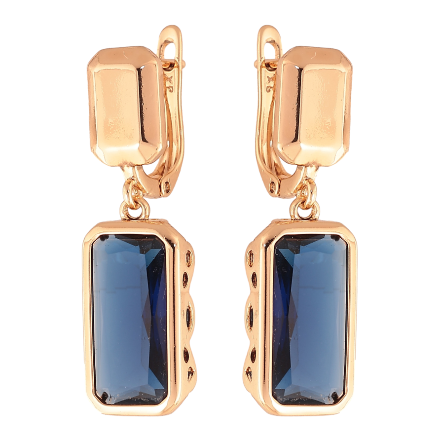 Серьги Xuping цвет Позолота 18К английский замок "Подвески с синими кристаллами" фото №1