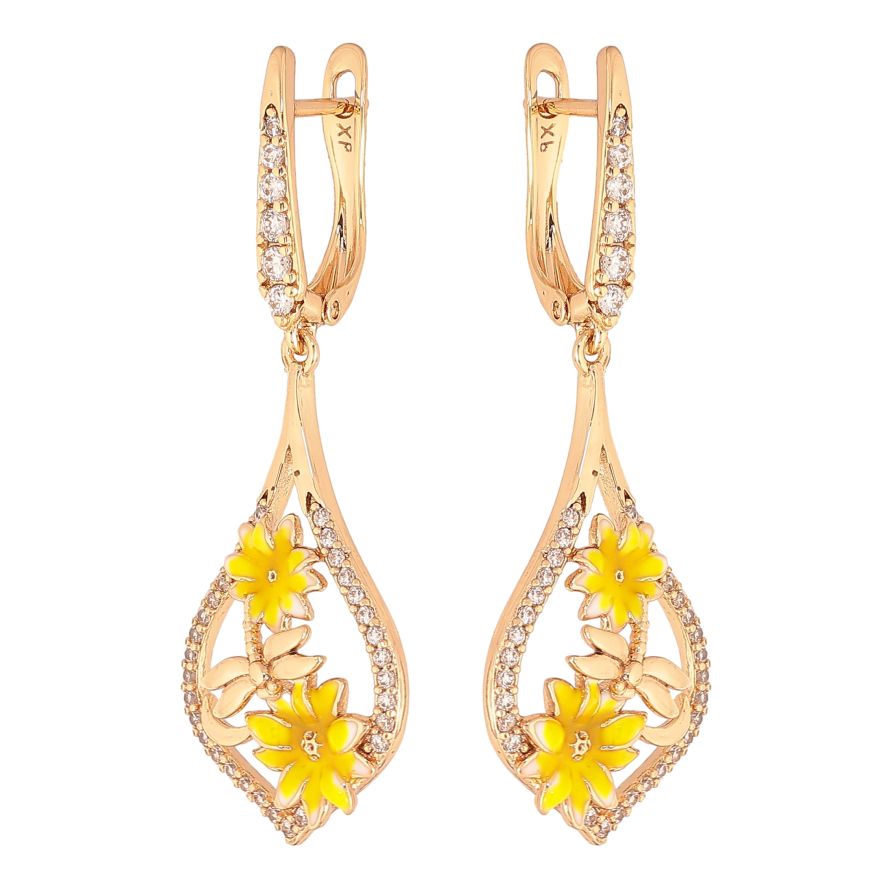 Сережки Xuping колір Позолота 18К англійський замок "Підвіски з квітковим візерунком" фото №1