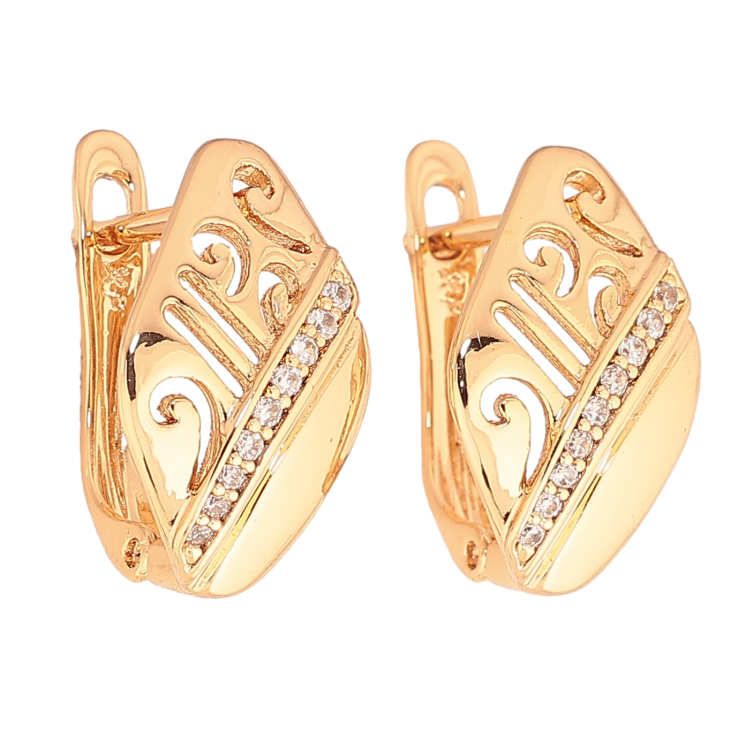 Сережки Xuping колір Позолота 18К англійський замок "Візерунок з кристалами" на один бік фото №22 Сережки Xuping колір Позолота 18К англійський замок "Візерунок з кристалами" на один бік фото №22