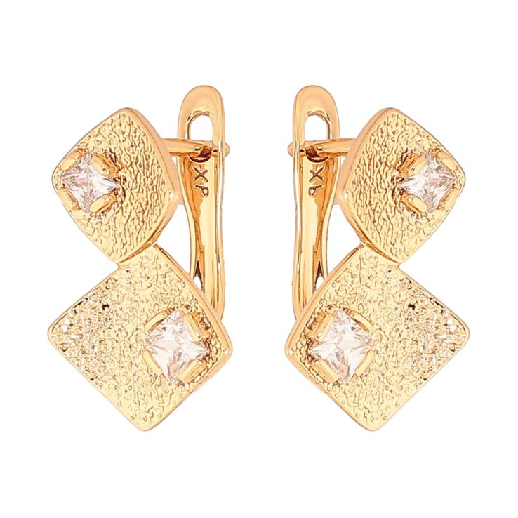Серьги Xuping цвет Позолота 18К английский замок "Ромбовый узор с кристаллами" фото №12 Серьги Xuping цвет Позолота 18К английский замок "Ромбовый узор с кристаллами" фото №12