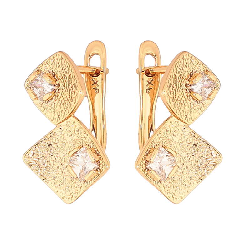 Серьги Xuping цвет Позолота 18К английский замок "Ромбовый узор с кристаллами" фото №1