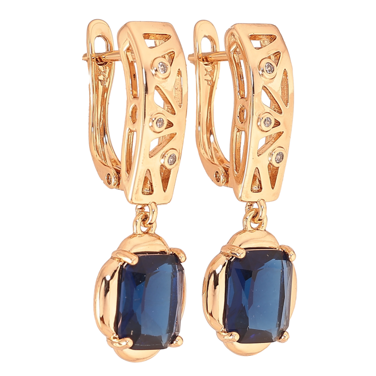 Серьги Xuping цвет Позолота 18K английский замок "Подвески с синими кристаллами" фото №8