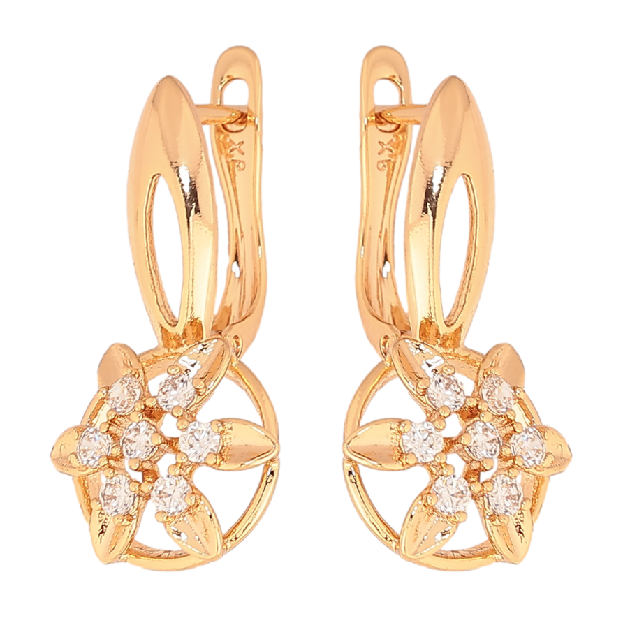 Сережки Xuping колір Позолота 18К англійський замок "Візерунок з кристалами" фото №1