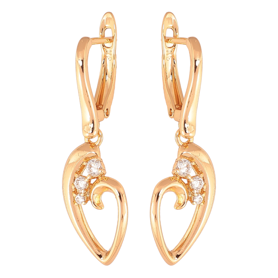 Серьги Xuping цвет Позолота 18К английский замок "Подвески с кристаллами"  фото №1