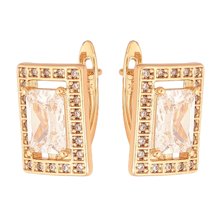 Серьги Xuping цвет Позолота 18К английский замок "Прямоугольники с кристаллами" фото №7