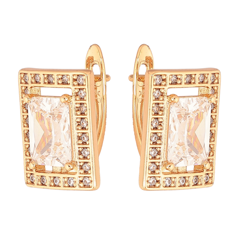 Серьги Xuping цвет Позолота 18К английский замок "Прямоугольники с кристаллами" фото №1