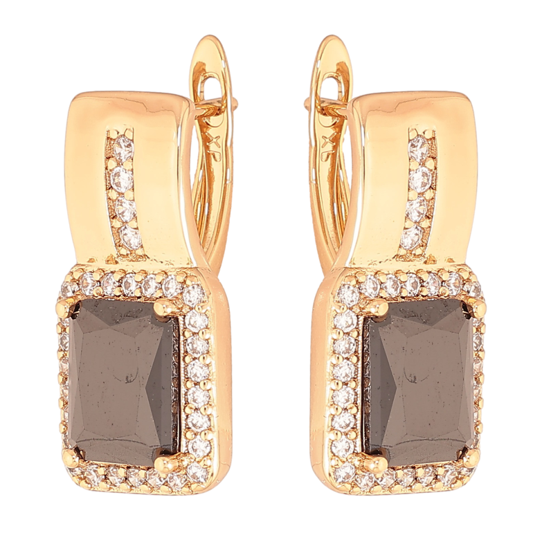 Серьги Xuping цвет Позолота 18K английский замок "Узор с черными кристаллами" фото №1 Серьги Xuping цвет Позолота 18K английский замок "Узор с черными кристаллами" фото №1