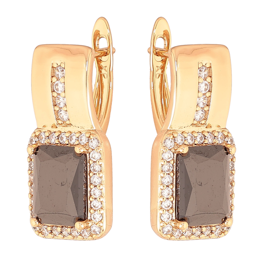 Сережки Xuping колір Позолота 18K англійський замок "Візерунок з чорними кристалами" фото №1 Сережки Xuping колір Позолота 18K англійський замок "Візерунок з чорними кристалами" фото №1