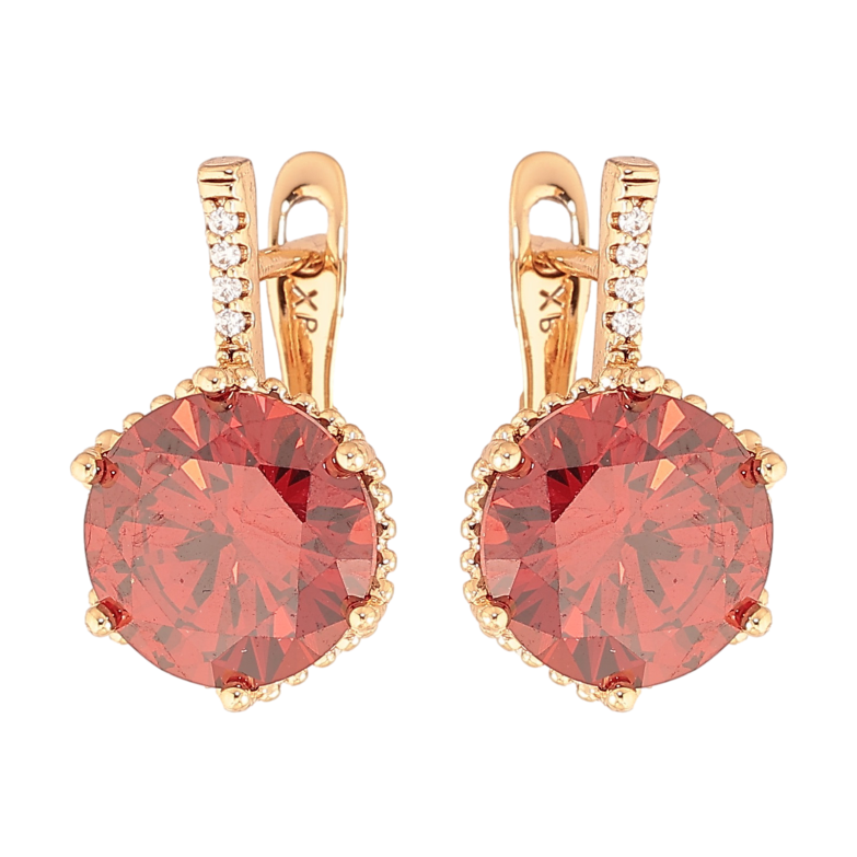 Сережки Xuping колір Позолота 18K англійський замок "Червоні кристали" фото №1