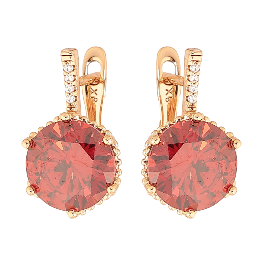 Сережки Xuping колір Позолота 18K англійський замок "Червоні кристали" фото №1