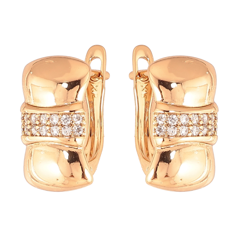 Серьги Xuping цвет Позолота 18К английский замок "Узор с кристаллами" фото №1