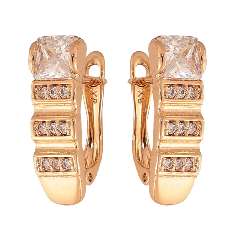 Сережки Xuping колір Позолота 18K англійський замок "Візерунок з кристалами" фото №1