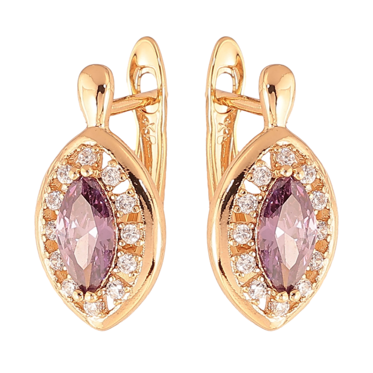 Сережки Xuping колір Позолота 18K англійський замок "Бузкові кристали в обрамленні" фото №9