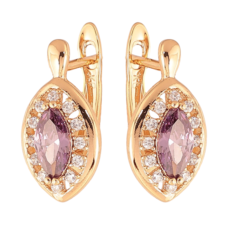 Серьги Xuping цвет Позолота 18K английский замок "Сиреневые кристаллы в обрамлении" фото №1 Серьги Xuping цвет Позолота 18K английский замок "Сиреневые кристаллы в обрамлении" фото №1
