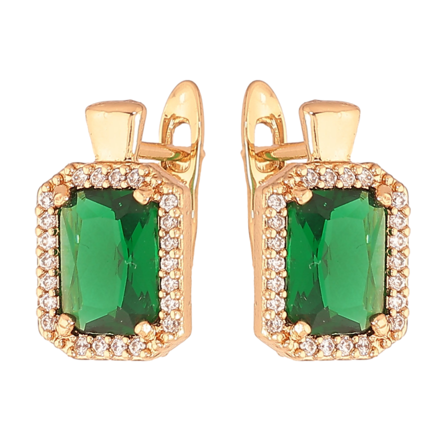 Серьги Xuping цвет Позолота 18K английский замок "Зеленые кристаллы в обрамлении" фото №1 Серьги Xuping цвет Позолота 18K английский замок "Зеленые кристаллы в обрамлении" фото №1