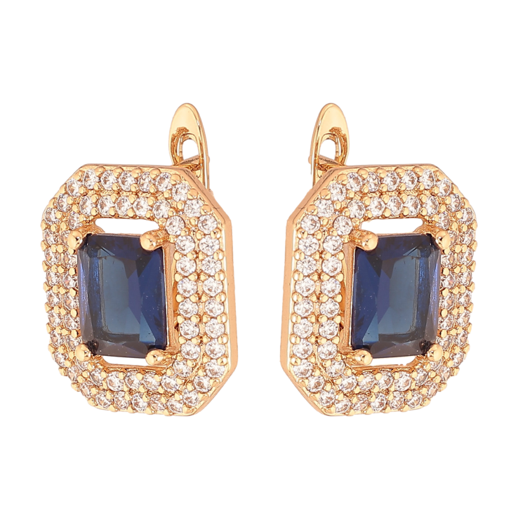 Сережки Xuping колір Позолота 18К англійський замок "Сині кристали з інкрустацією" фото №16