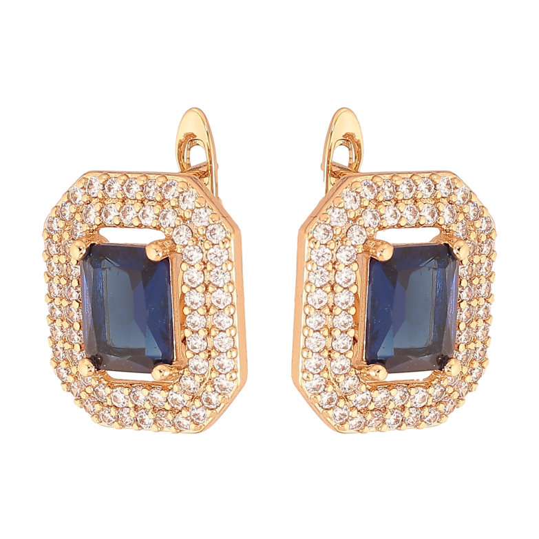Серьги Xuping цвет Позолота 18К английский замок "Синие кристаллы с инкрустацией" фото №1