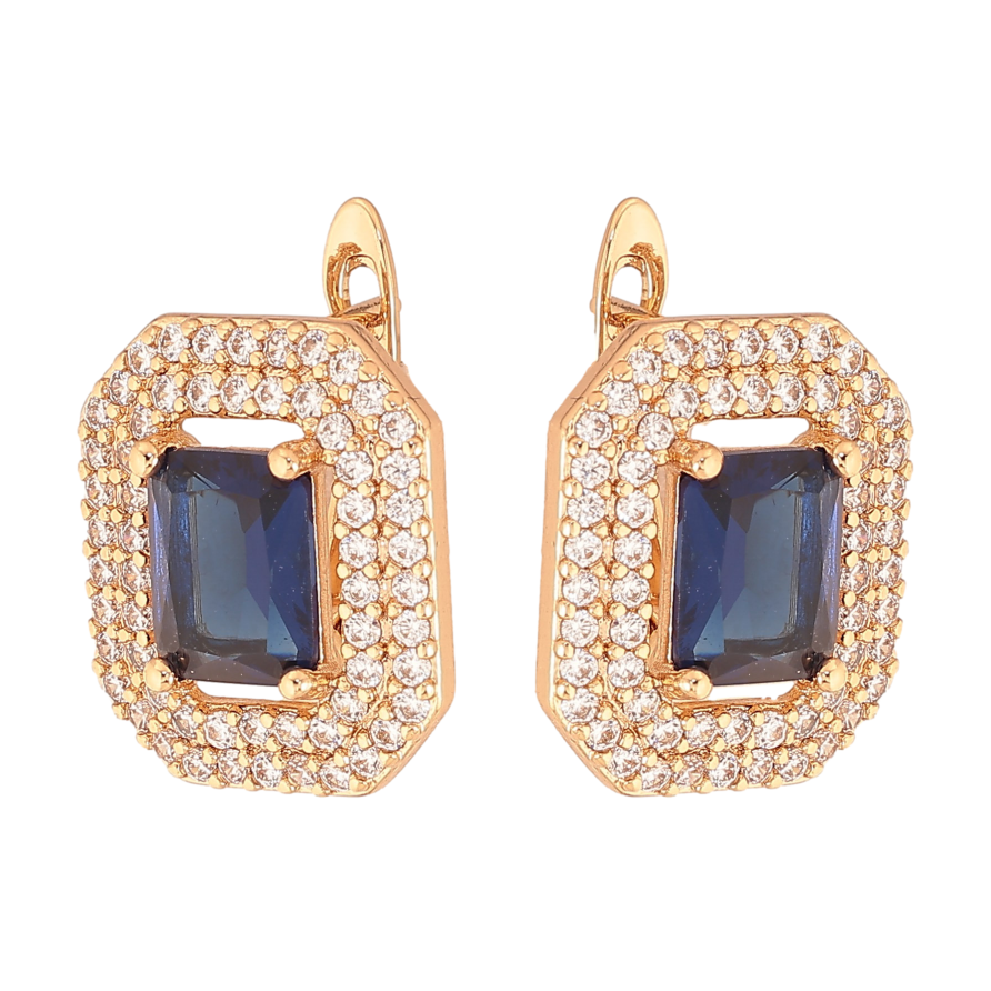 Серьги Xuping цвет Позолота 18К английский замок "Синие кристаллы с инкрустацией" фото №1