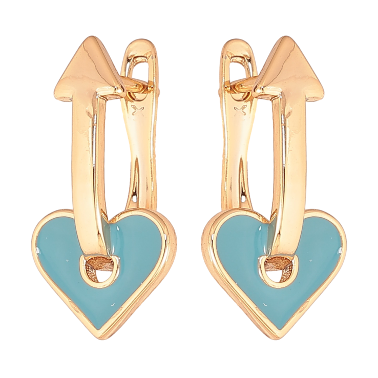 Сережки Xuping колір Позолота 18К англійський замок "Блакитні серця зі стрілками" фото №2