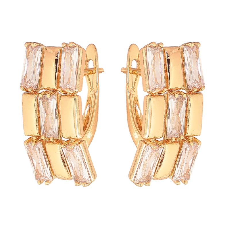 Сережки Xuping колір Позолота 18К англійський замок "Візерунок з кристалами" фото №1