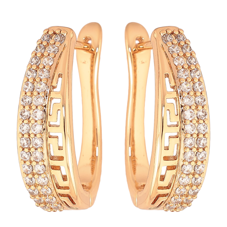 Серьги Xuping цвет Позолота 18К английский замок "Узор с инкрустацией кристаллами" фото №20