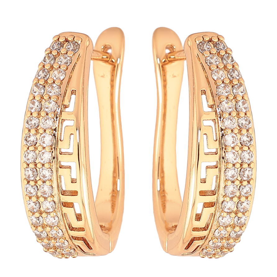 Серьги Xuping цвет Позолота 18К английский замок "Узор с инкрустацией кристаллами" фото №1