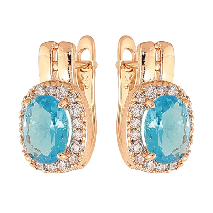 Сережки Xuping колір Позолота 18K англійський замок "Блакитні кристали в обрамленні" фото №8